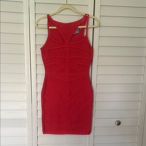 Herve Leger Red Sleeveless Bandage Mini Dress